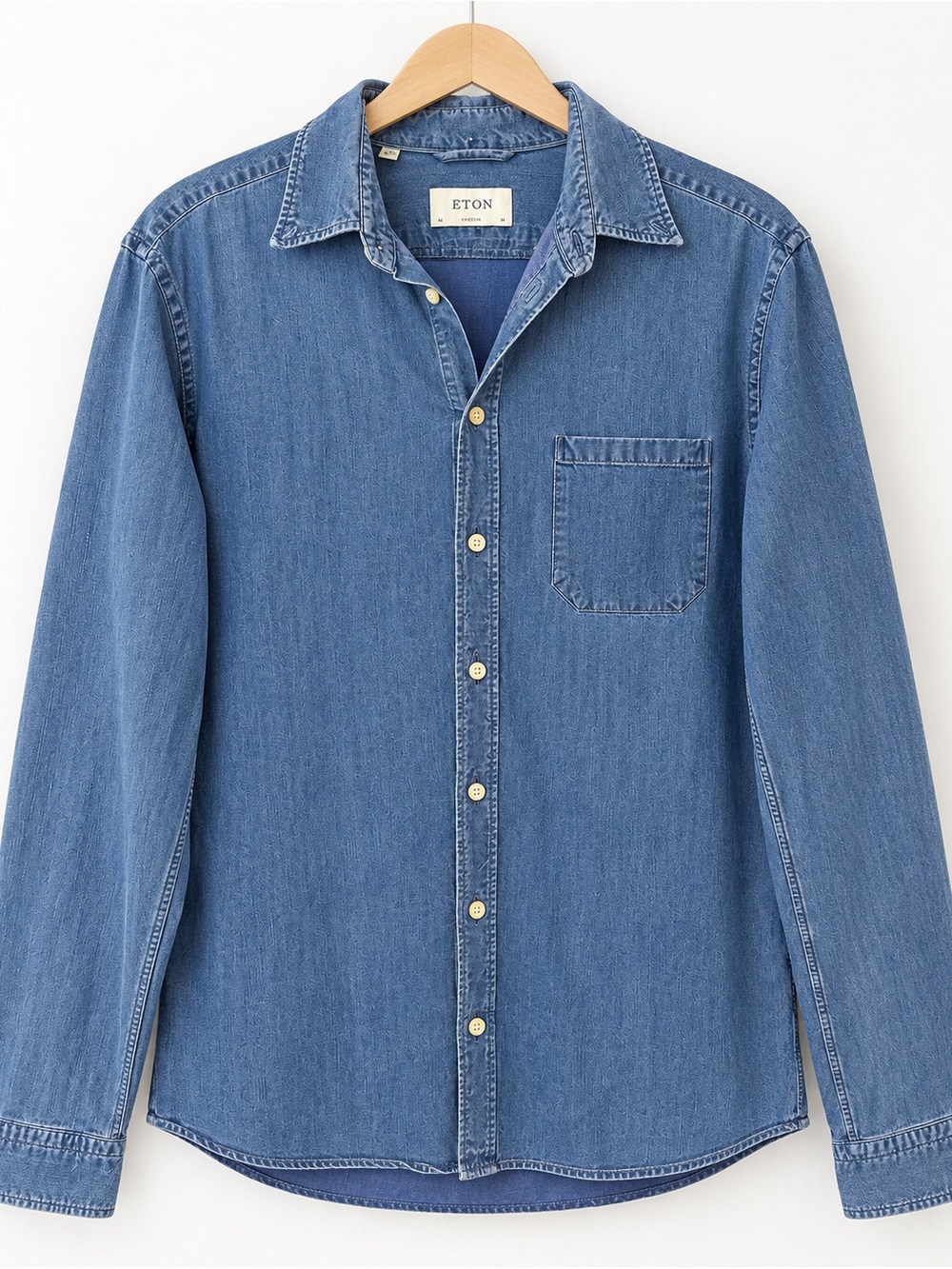 Eton Men’s XL 43 Super Slim Blue Denim Chambray Shirt 100% Cotton Romania